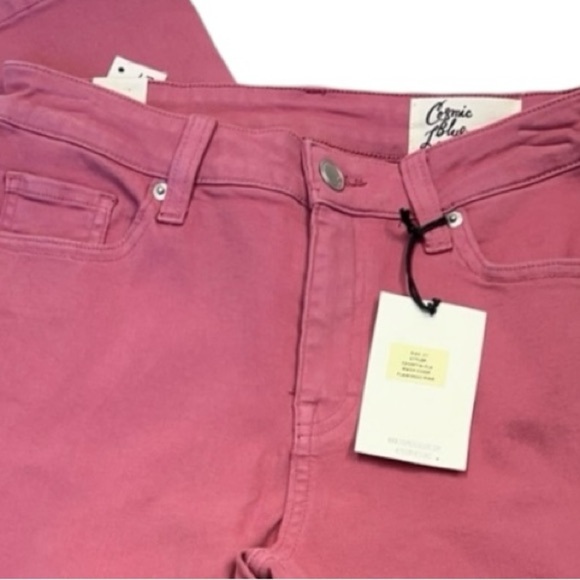 COSMIC BLUE LOVE Pink Flamingo Denim Jeans Stretch Skinny Split Cuffs Size 27P - Picture 4 of 14